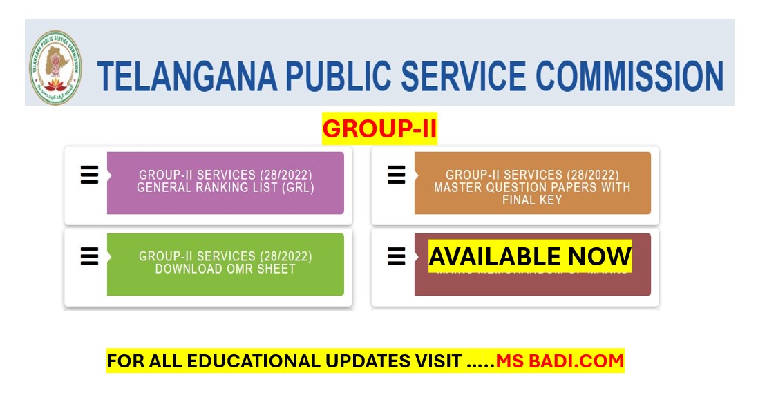 TGPSC GROUP 2 SERVICES RESULTS GENERAL RANKING LIST MASTER QUESTION PAPER WITH FINAL KEY DOWNLOAD OMR SHEETS